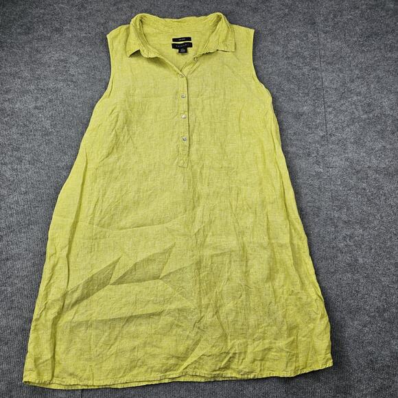 Tahari Dress Womens 2X Chartreuse Linen Sleeveless Popover Coastal Beach Tropics - Picture 1 of 6